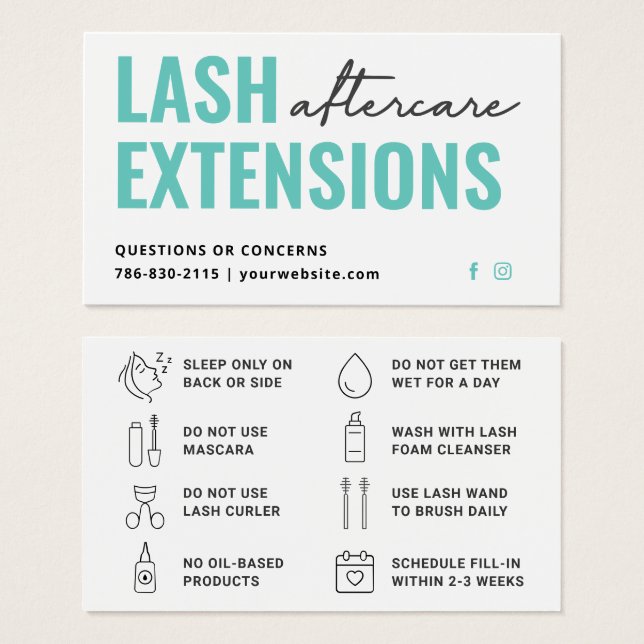 Minimal Eyelash Extensions Lash Aftercare Card (Front & Back)