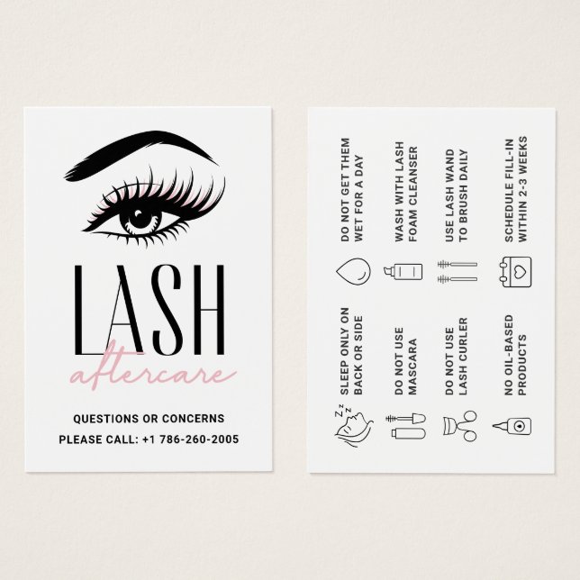 Minimal Eyelash Extensions Lash Aftercare Card (Front & Back)