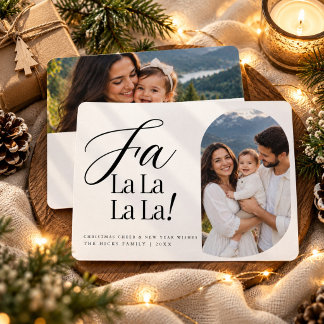 Minimal Fa La La Black Script 2 Photo Christmas Holiday Card