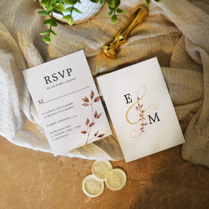Minimal Fall Leaf Ivory Botanical Wedding  RSVP Card