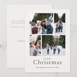 Minimal Family 4 Photo Merry Christmas Holiday Card