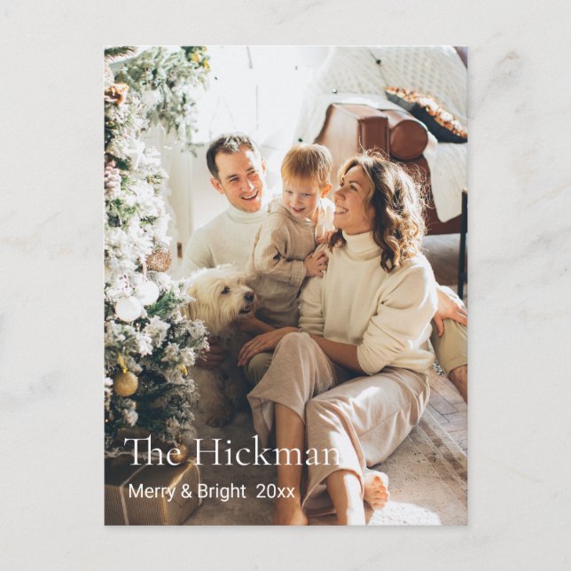 Minimal Family  Custom Photo Chirstmas  Holiday Postcard (Front)