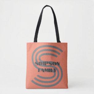 MINIMAL FAMILY MONOGRAM GIFT ORANGE TOTE BAG