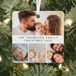 Minimal Family Photo collage Christmas Custom Metal Tree Decoration