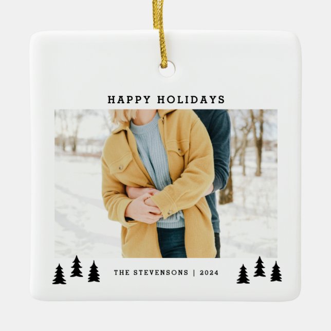 Minimal Family Photo Holiday Ceramic Ornament (Front)