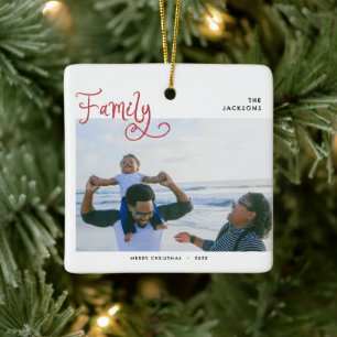 Minimal Family Photo Whimsical Merry Christmas Ceramic Ornament
