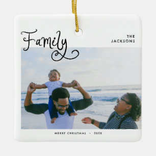 Minimal Family Photo Whimsical Merry Christmas Ceramic Ornament