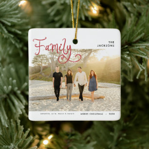 Minimal Family Photo Whimsical Merry Christmas Ceramic Ornament