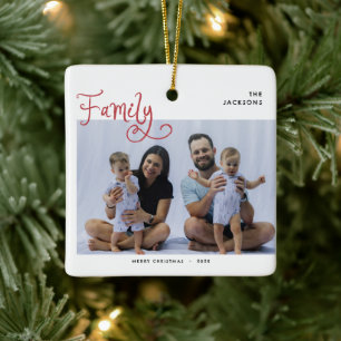 Minimal Family Photo Whimsical Merry Christmas Ceramic Ornament