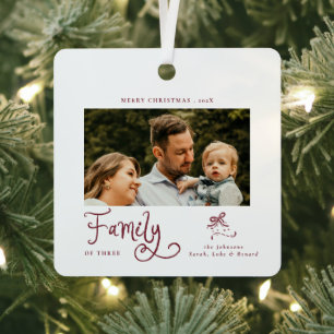 Minimal Family Photo Whimsical Merry Christmas Metal Tree Decoration