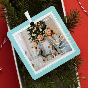 Minimal Family Photos Postage Stamps Personalised Metal Tree Decoration
