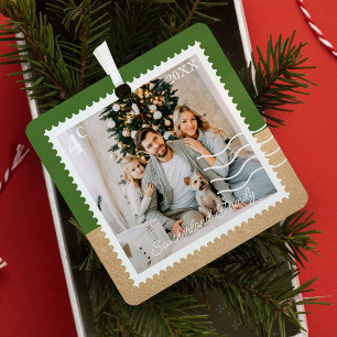 Minimal Family Photos Postage Stamps Personalised Metal Tree Decoration
