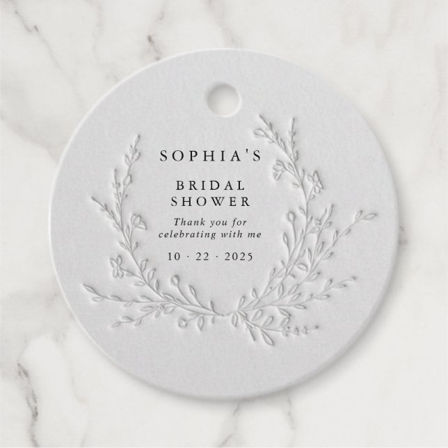 Minimal Faux Blind Deboss Cotton Bridal Favour Tag (Front)