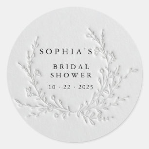 Minimal Faux Blind Deboss Cotton Bridal Shower  Classic Round Sticker