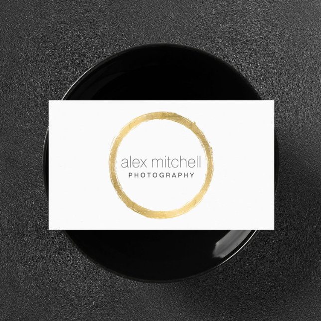 Minimal Faux Gold Brushstroke Circle Photographer Business Card (Creator Uploaded)