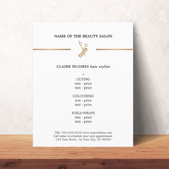 Minimal Faux Gold Scissors Comb Hairstylist Menu (Creator Uploaded)