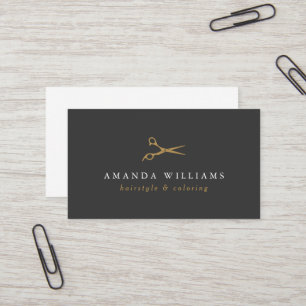 Minimal Faux Gold Scissors Hair Stylist Grey Business Card