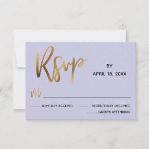 Minimal Faux Gold Typography Lavender Wedding RSVP Card