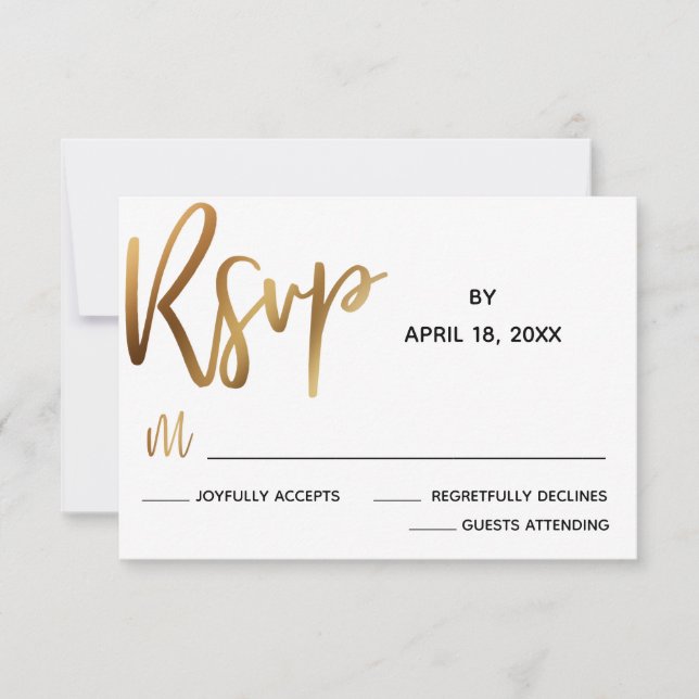 Minimal Faux Gold Typography Wedding RSVP Card (Front)