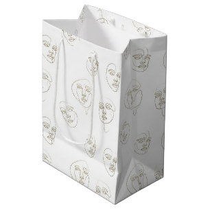 Minimal Female Face Line Pattern (1) Medium Gift Bag