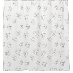 Minimal Female Face Line Pattern (1) Shower Curtain