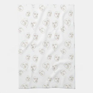 Minimal Female Face Line Pattern (1) Tea Towel