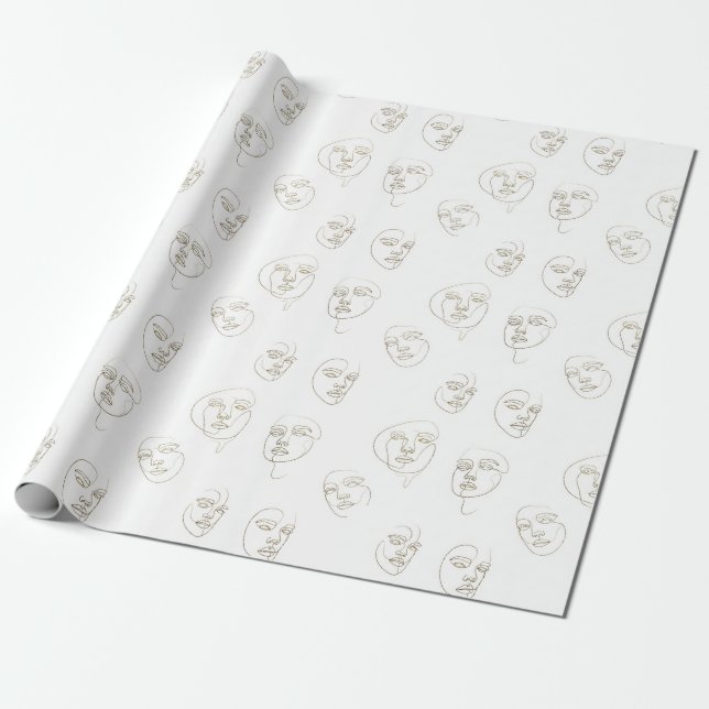 Minimal Female Face Line Pattern (1) Wrapping Paper (Unrolled)