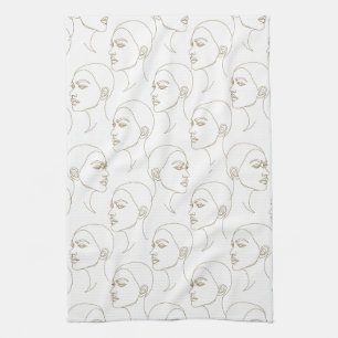 Minimal Female Face Line Pattern (2) Tea Towel