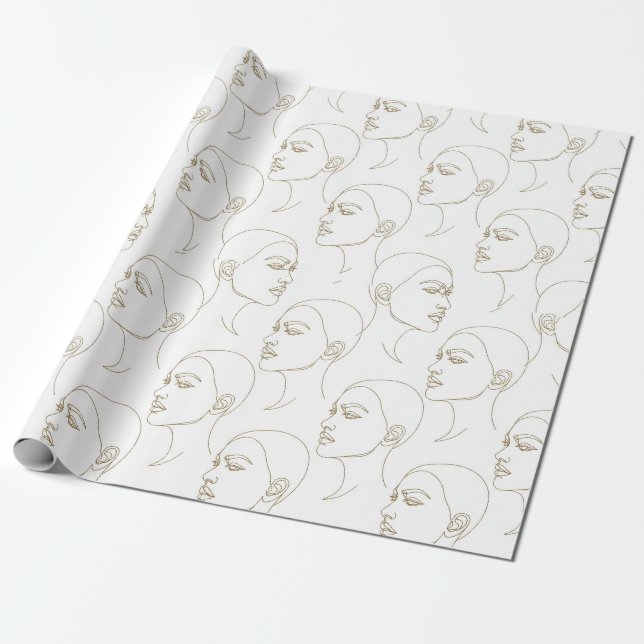 Minimal Female Face Line Pattern (2) Wrapping Paper (Unrolled)