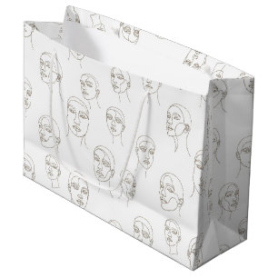 Minimal Female Face Line Pattern (3) Large Gift Bag