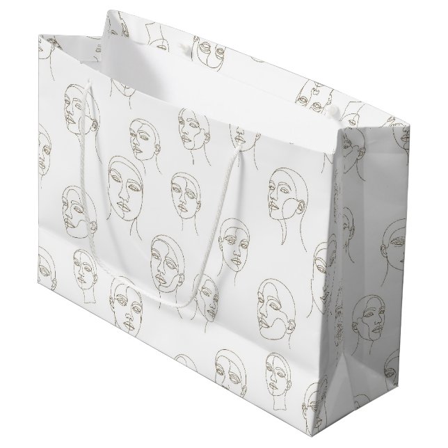 Minimal Female Face Line Pattern (3) Large Gift Bag (Front Angled)