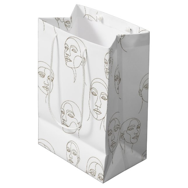 Minimal Female Face Line Pattern (3) Medium Gift Bag (Front Angled)