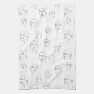 Minimal Female Face Line Pattern (3) Tea Towel