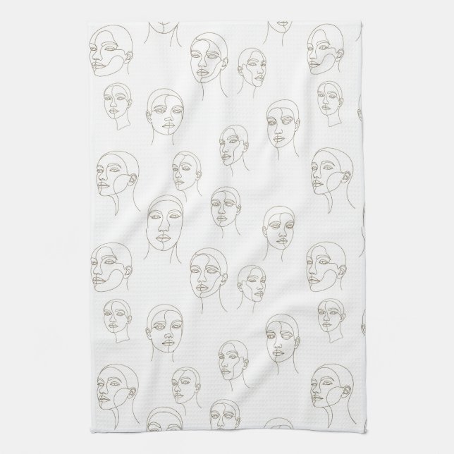 Minimal Female Face Line Pattern (3) Tea Towel (Vertical)