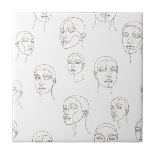 Minimal Female Face Line Pattern (3) Tile