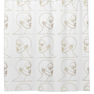 Minimal Female Face Line Pattern (4) Shower Curtain