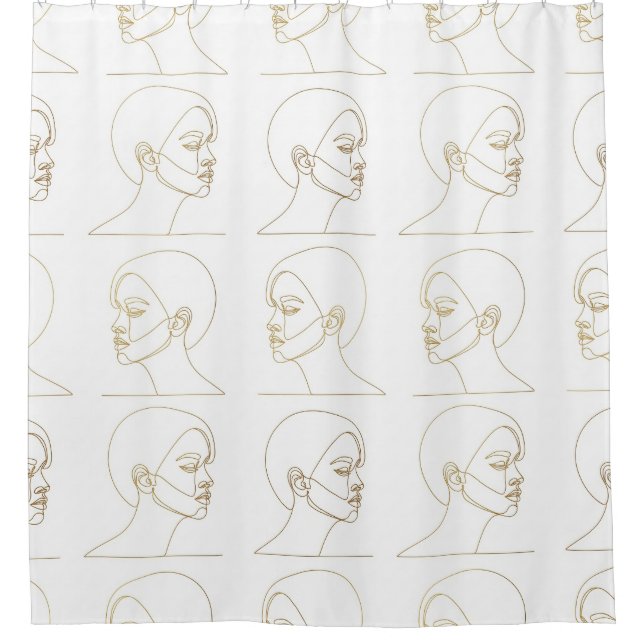 Minimal Female Face Line Pattern (4) Shower Curtain (Front)