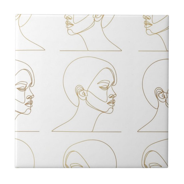 Minimal Female Face Line Pattern (4) Tile (Front)