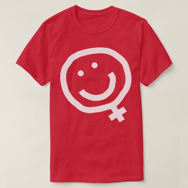 Minimal Feminism Female Smile White Line T-Shirt (Design Front)