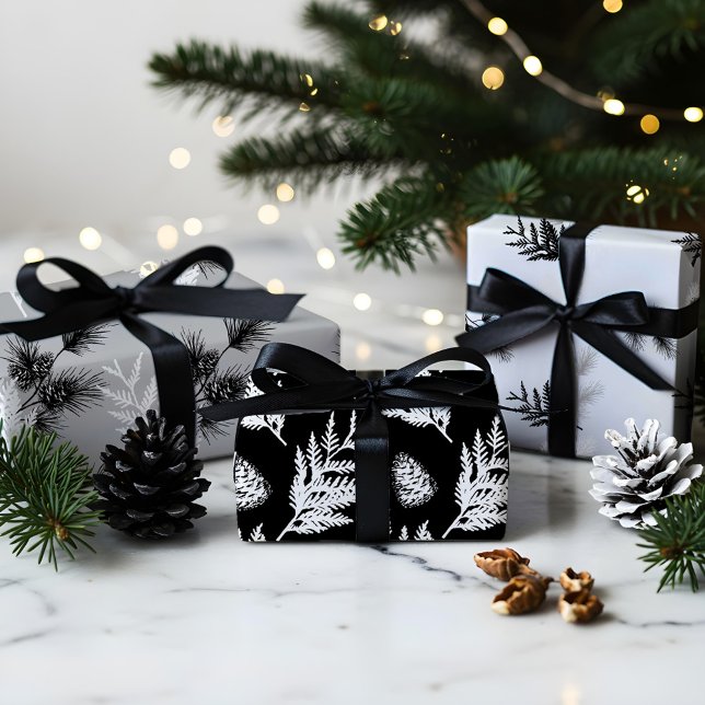 Minimal Festive Cedar Leaf Pine Needles & Pinecone Wrapping Paper Sheet (Minimal Festive Cedar Leaf Pine Needles & Pinecone Wrapping Paper Sheets)