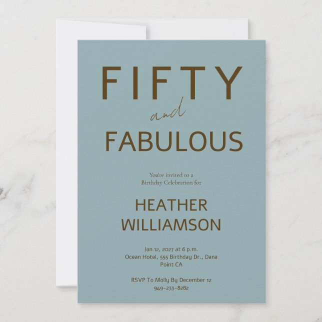 Minimal Fifty and Fabulous 50th Birthday  Invitation (Front)