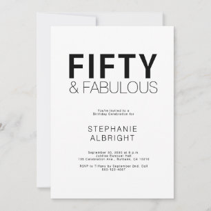 Minimal Fifty and Fabulous 50th Birthday Party Invitation