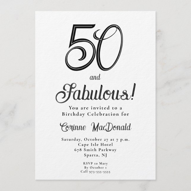 Minimal Fifty and Fabulous 50th Birthday Party Invitation (Front)