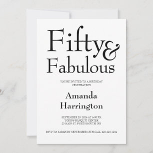 Minimal Fifty and Fabulous 50th Birthday Party Invitation