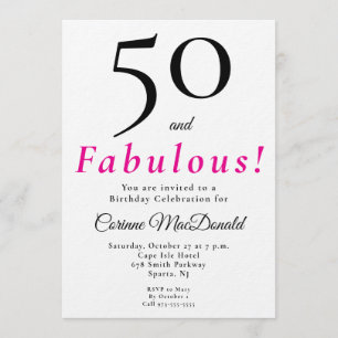 Minimal Fifty and Fabulous 50th Birthday Party Invitation