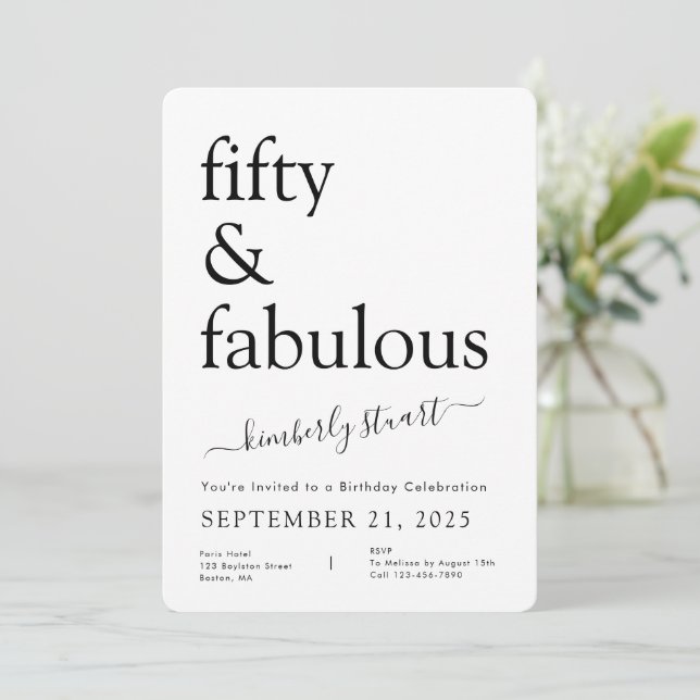 Minimal Fifty and Fabulous 50th Birthday Party  Invitation (Standing Front)