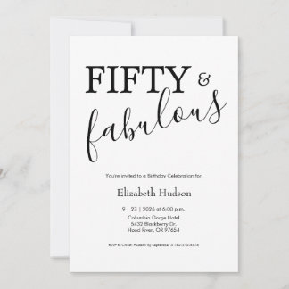 Minimal Fifty and Fabulous 50th Birthday Party Invitation