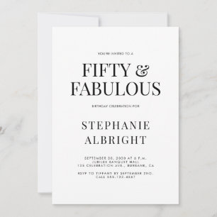 Minimal Fifty and Fabulous 50th Birthday Party Invitation