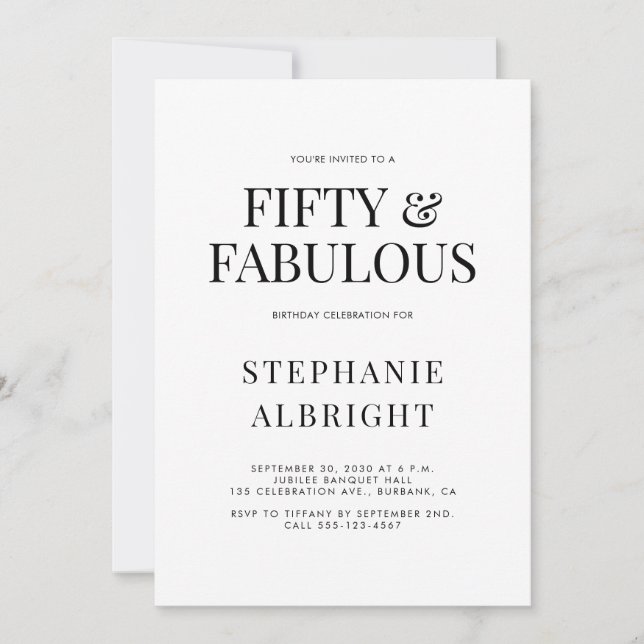 Minimal Fifty and Fabulous 50th Birthday Party Invitation (Front)