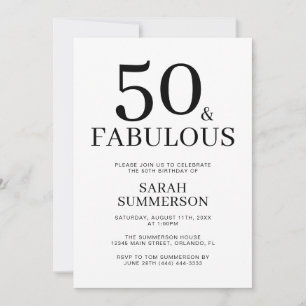 Minimal Fifty and Fabulous 50th Birthday Party Invitation